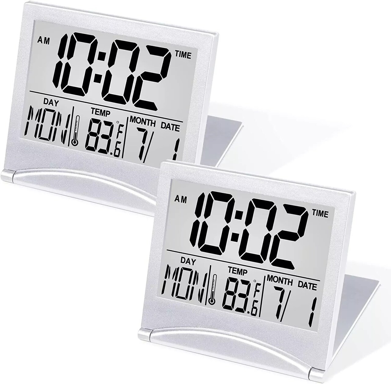 Digital Travel Alarm Clock Foldable LCD Compact Desk Pack of 2